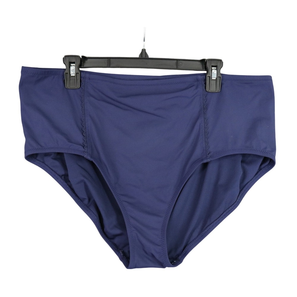 Lands End Bikini Bottoms Women 18W Navy High Waist Scalloped Trim Swim Beachwear
